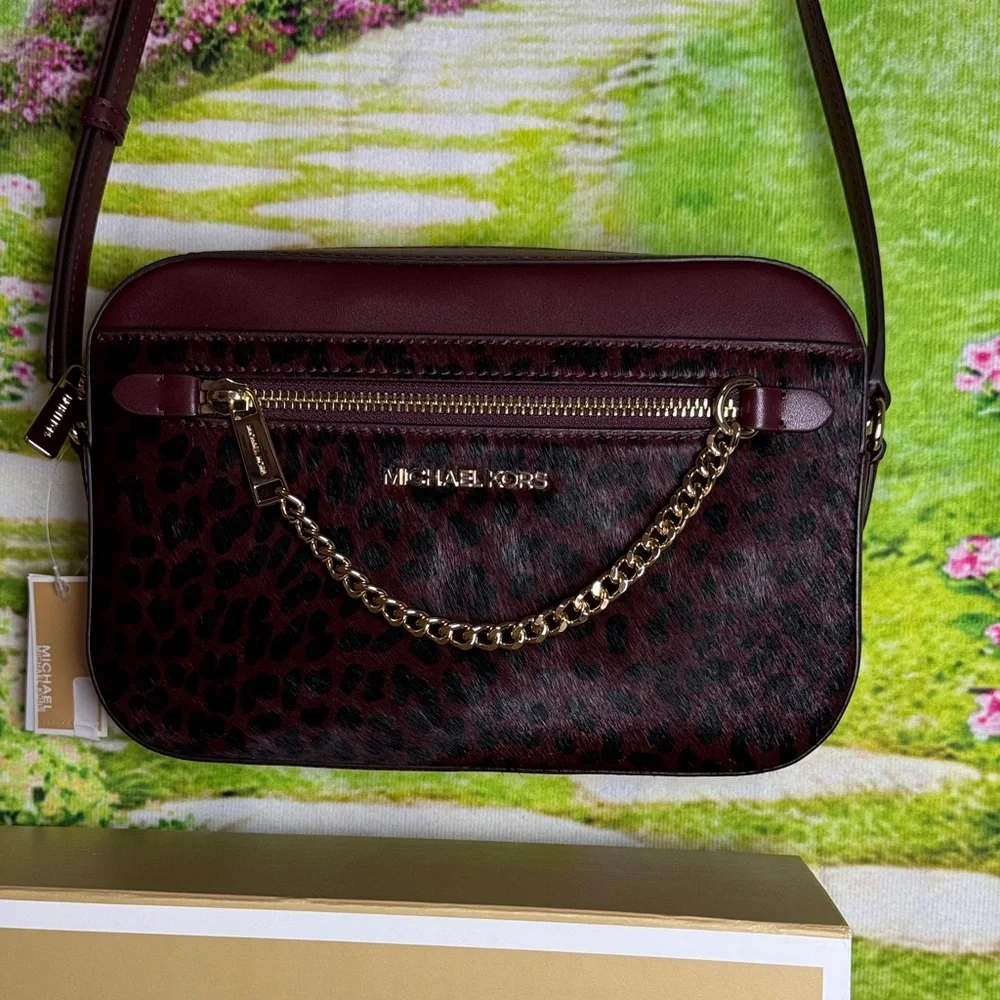 Michael Kors Dark Red / burgundy/ oxblood jet set Animal Print Crossbody Bag - Picture 3 of 16